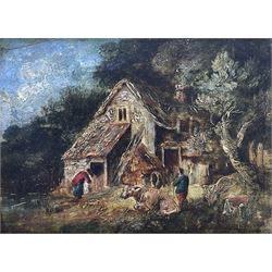 English School (18th century): Cottage Scene, oil on panel unsigned 16cm x 22cm