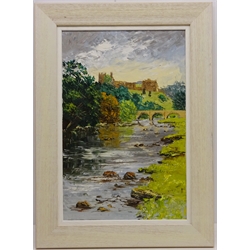  'Richmond Castle from the Swale', oil on board signed by Gerald Hodgson titled and dated 1978 verso 60cm x 39cm  