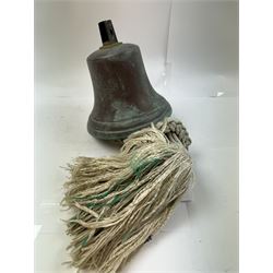 Early 20th century bronze ship's bell, inscribed 'Rosa 1921', with plaited rope pull, H19cm