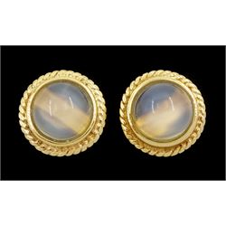 Pair of 14ct gold circular moonstone stud earrings