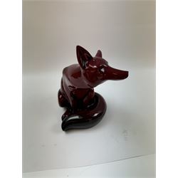 Large Royal Doulton Flambe figure of a seated Fox,  H23cm