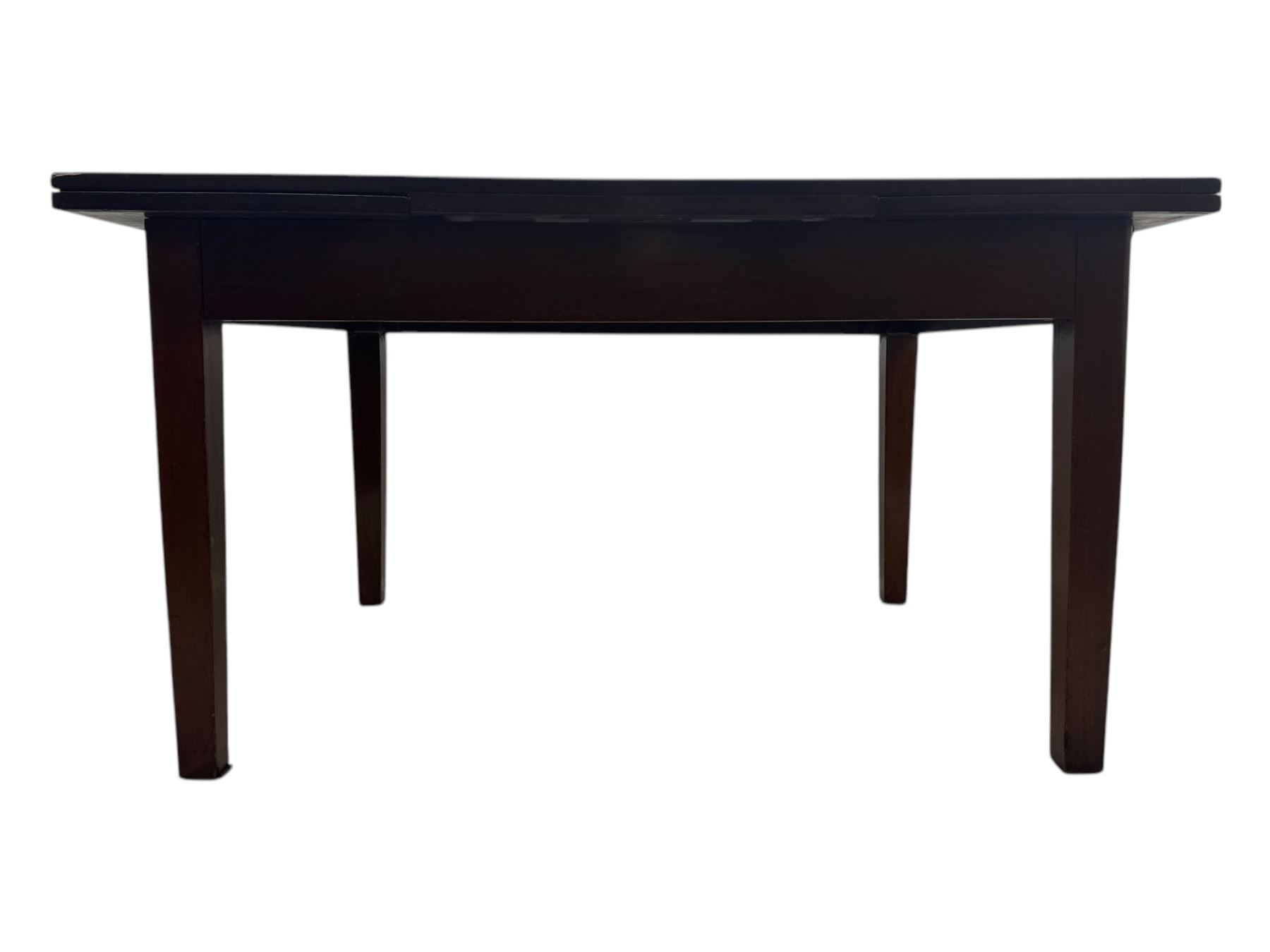 Mid-20th century mahogany dining table, draw-leaf extending action, on square tapering supports