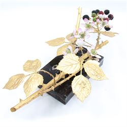 Ruth van Ruyckevelt for St Denis (ex-Royal Worcester) bone china and gilt bronze sculpture of blackberries, upon marble plinth with inset porcelain plaque beneth, code No.A109, overall L39cm