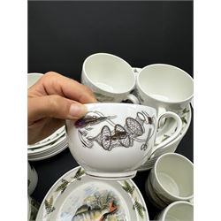 Portmeirion Complete Angler part tea and dinner service, including eleven dinner plates, five bowls, seven mugs etc together with two Royal Worcester cups and saucers