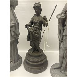 Four spelter figures of women in neoclassical dress, largest H47cm