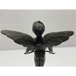 After Moreau, bronzed figure modeled as an angel holding a bow, with foundry mark upon socle base, H30cm