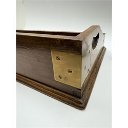 19th century mahogany twin handled brass bound tray with sloping sides, H12cm, W68cm, D27cm