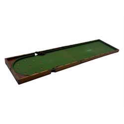 19th century mahogany cased bagatelle board, hinged case opening to reveal baize playing surface 