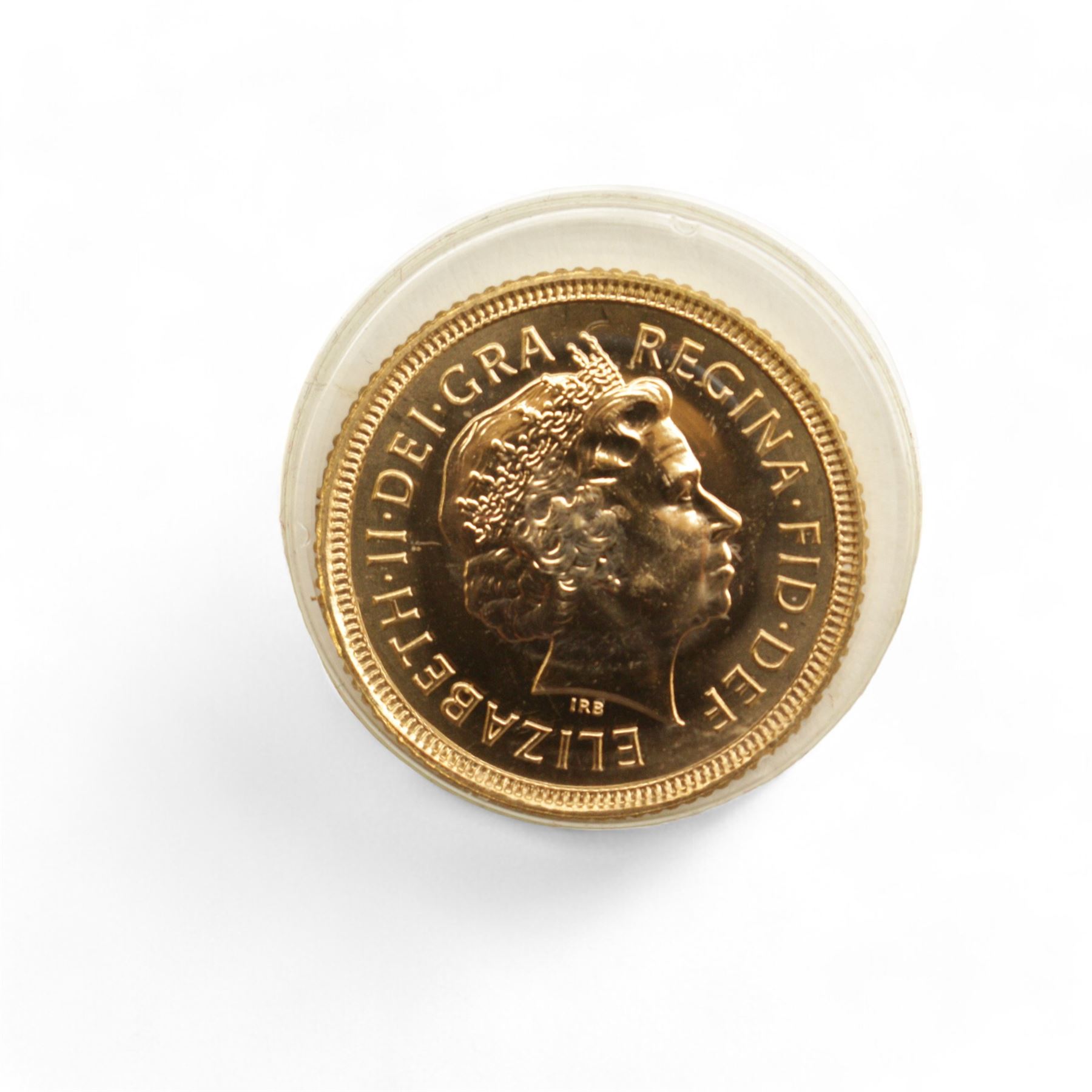 Queen Elizabeth II 2001 gold half sovereign coin, housed in a dated case