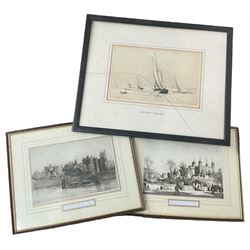 Leonard Russell Squirrell (British 1893-1979): 'The Tower of London' and 'Lambeth Palace', pair etchings unsigned, titled on mount; Norman Wilkinson (British 1878-1971): 'Brixham Trawlers', etching signed in pencil and titled on mount (3)