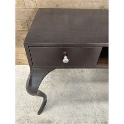 Rosewood finish console dressing table, fitted with two soft-close drawers