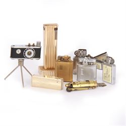 Novelty KKW camera lighter, together with a collection of other lighters, including McMurdo lighter, Benlow Golmet table lighter, Ronson examples, etc