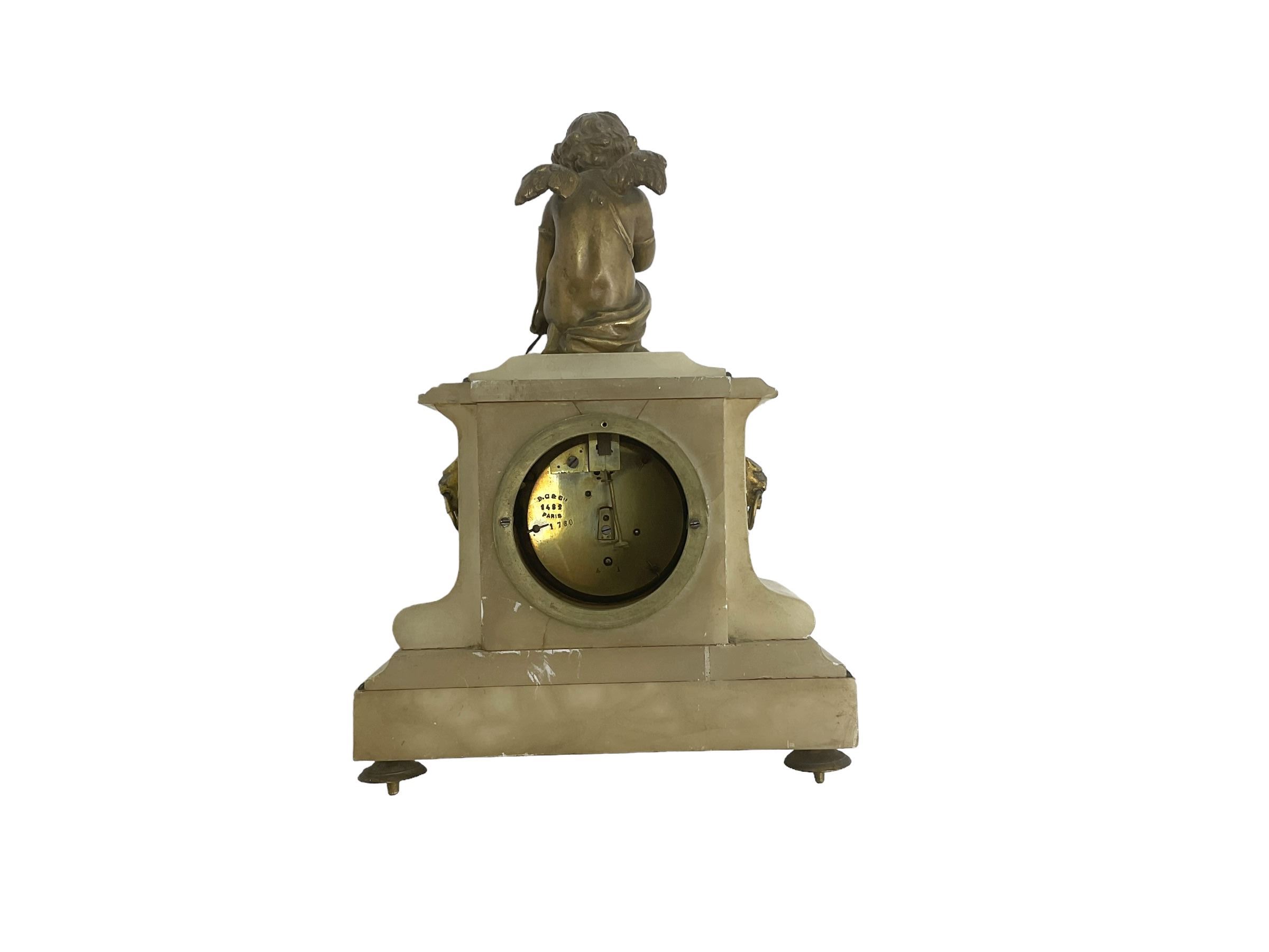 French Alabaster single train mantle clock. 