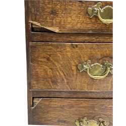 George III oak chest, moulded rectangular top over two short and three long graduating drawers, raised on bracket feet