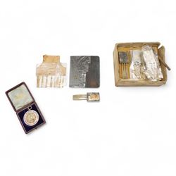 Number of gold leaf booklets, brushes etc and Presidents Badge Burnley 1900 hallmarked sil...