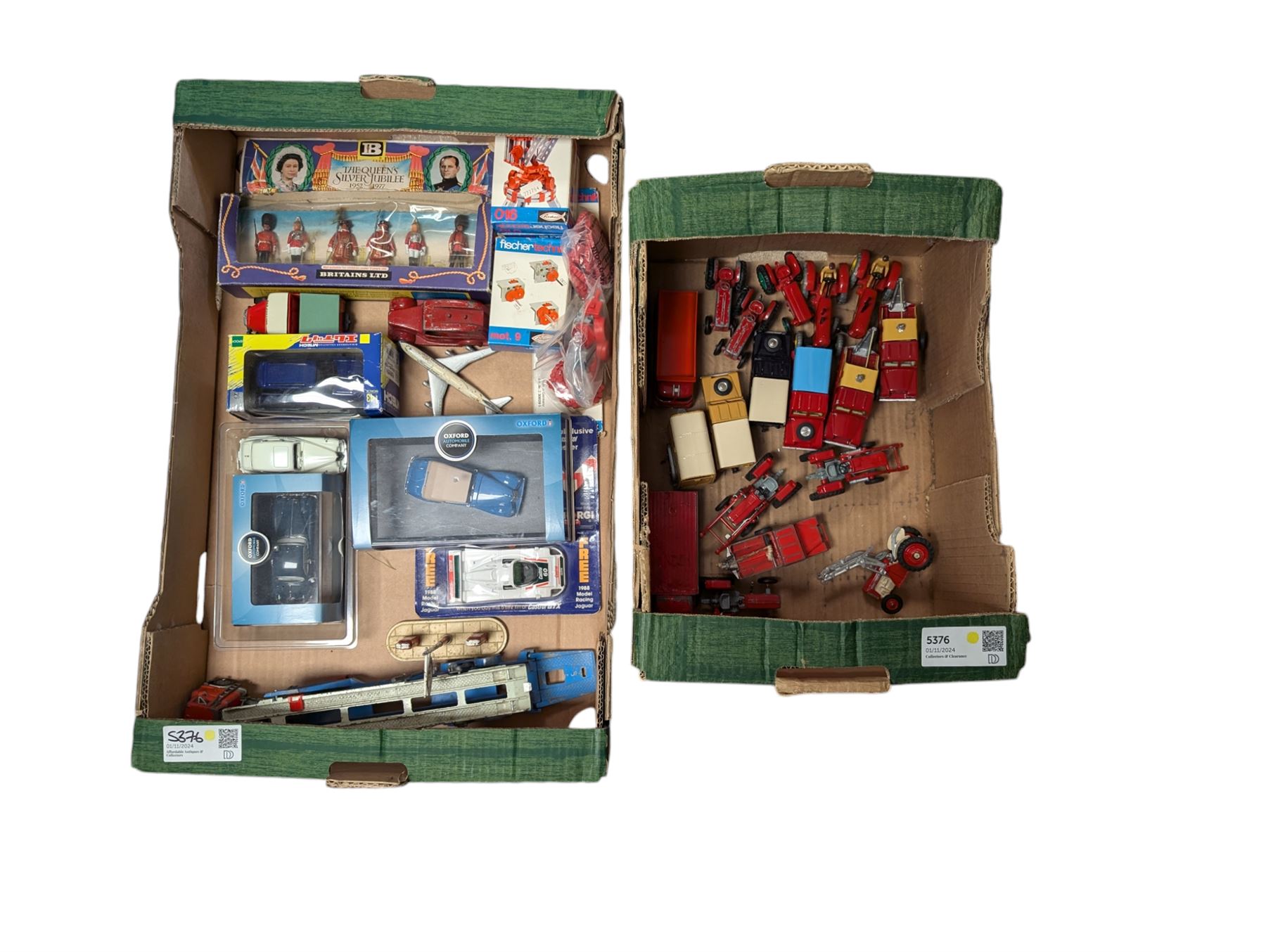 Collection of diecast vehicles, including Dinky tractors, Corgi, Oxford etc, together with Britains Silver Jubilee Soldiers and other toys, loose and boxed 