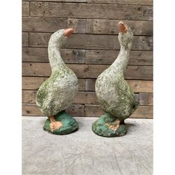 Pair of weather cast stone garden geese