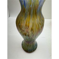 Austrian Art Nouveau iridescent glass vase, in the manner of Loetz, of baluster form with dimpled body, the pale blue glass with colourful iridescence throughout, H28cm