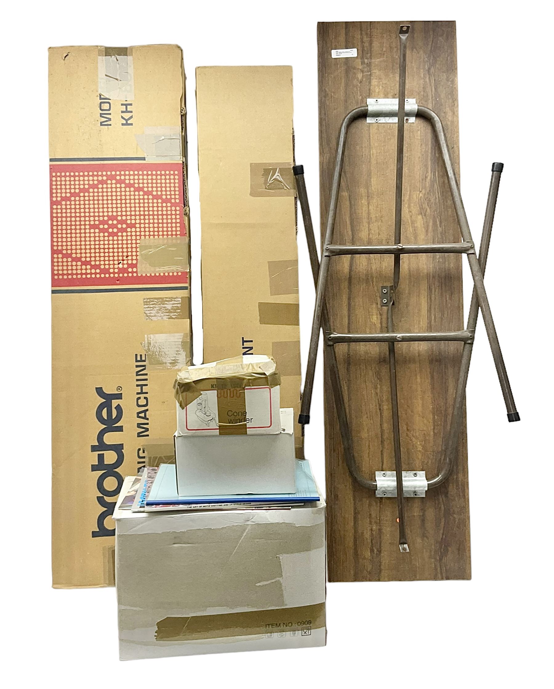 Brother knitting machine model KH-881, ribbing attachment model KR-850 and cone winder, all boxed