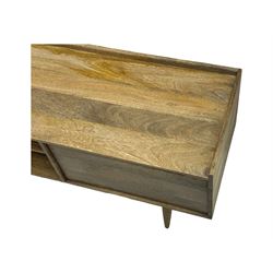 Swoon - contemporary 'Southwark' television stand, rectangular top over open shelves, flanked by two hinged cupboard doors, on rounded tapered supports