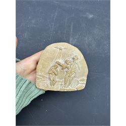 The Baptism of Christ, stone relief carving, reputedly by a Napoleonic Prisoner of War, H9cm