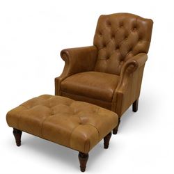 Laura Ashley Lancaster Georgian design armchair, upholstered in buttoned Colorado tanleath...