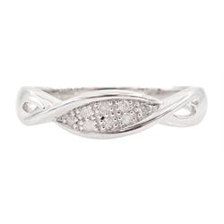 9ct white gold diamond crossover ring, hallmarked