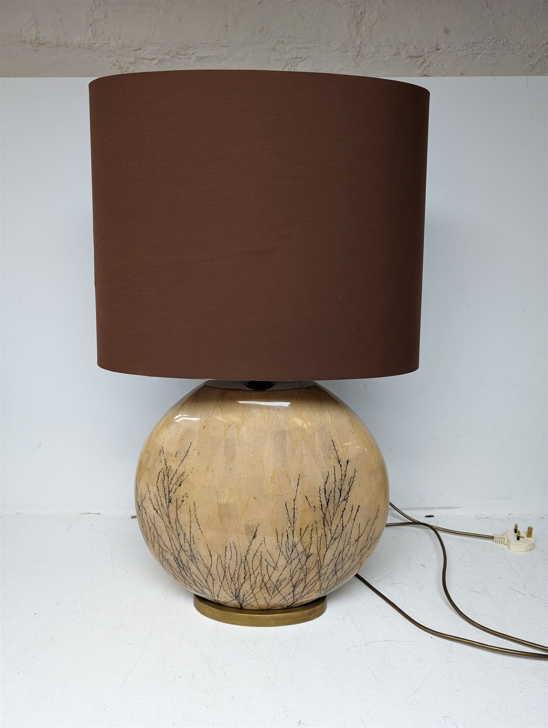 Large circular lamp with brown shade, H76cm with shade 