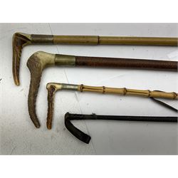 Four riding crops, three examples with horn handles