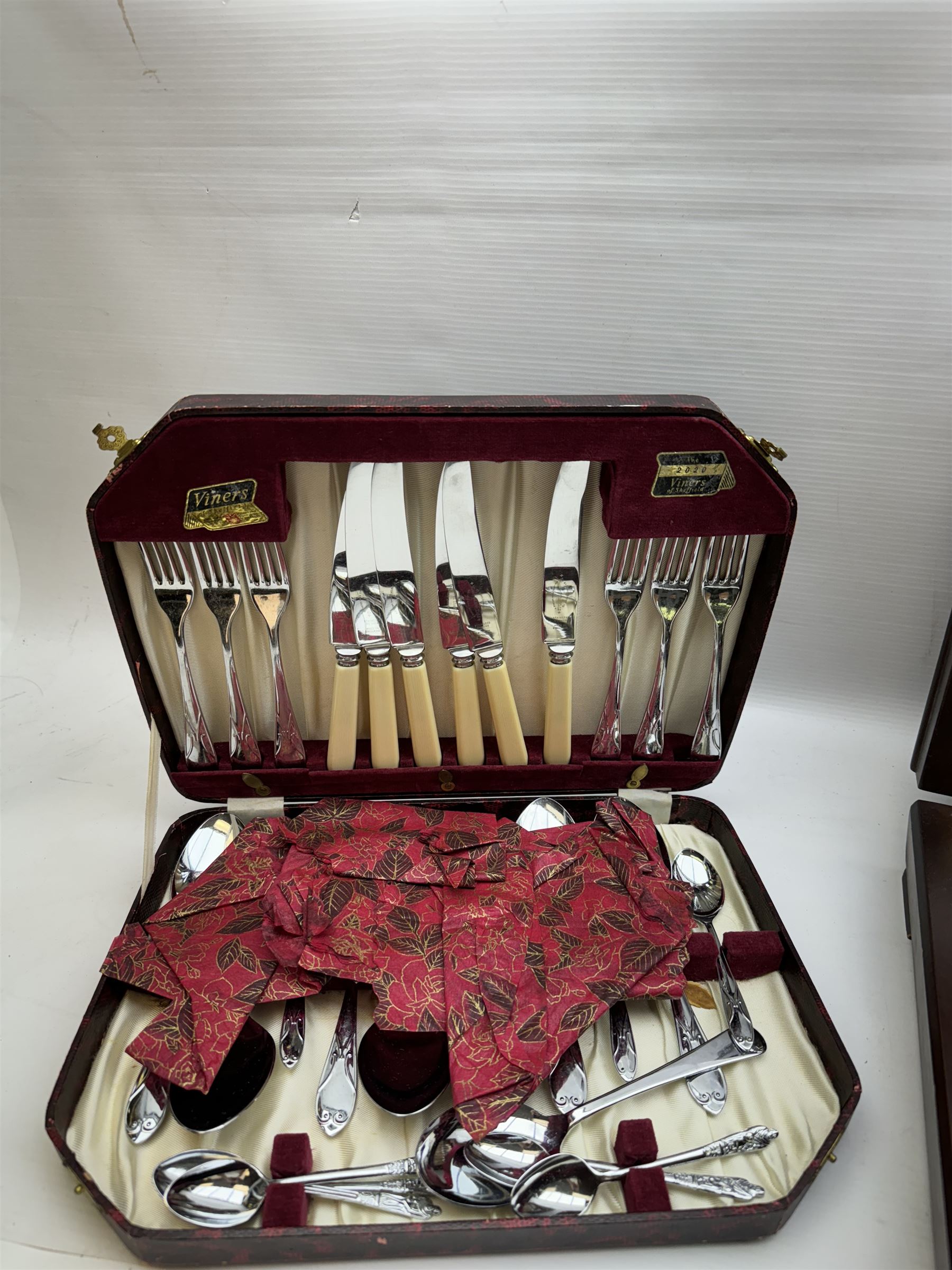 Canteen of cutlery for six, in a oak case, together with two other canteens 