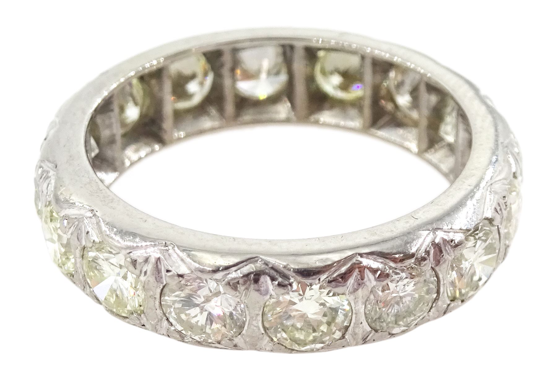 Palladium round brilliant cut diamond full eternity ring, total diamond weight approx 3.00 carat