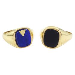 Gold lapis lazuli signet ring and a gold black onyx signet ring, both hallmarked 9ct