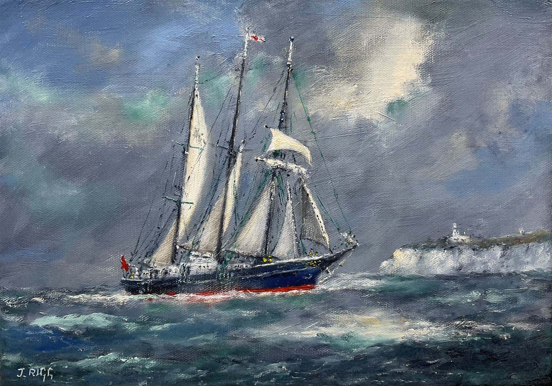 Jack Rigg (British 1927-2023): Schooner 'Malcolm Miller' in 1971, oil on canvas signed, titled and dated 2018 verso 25cm x 35cm