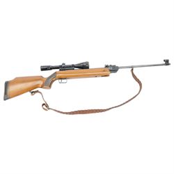 German Air Rifle, the 50cm barrel marked Cal 5.5/22, made in Germany, with Nikko Stirling Silver Crown 3.9x40 scope, overall L114, in a Logun rifle bag 