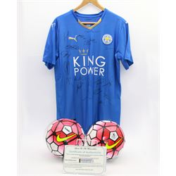 Leicester City signed 2015/16 season shirt, and two signed footballs