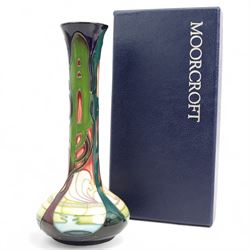 Moorcroft bottle form vase decorated in the New Dawn pattern by Emma Bossons, signed and dated in gold pen 6.11.06, H21cm, boxed