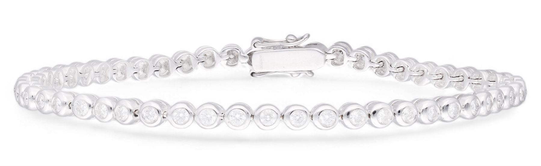 18ct white gold rubover set round brilliant cut diamond bracelet, hallmarked, total diamond weight 1.70 carat