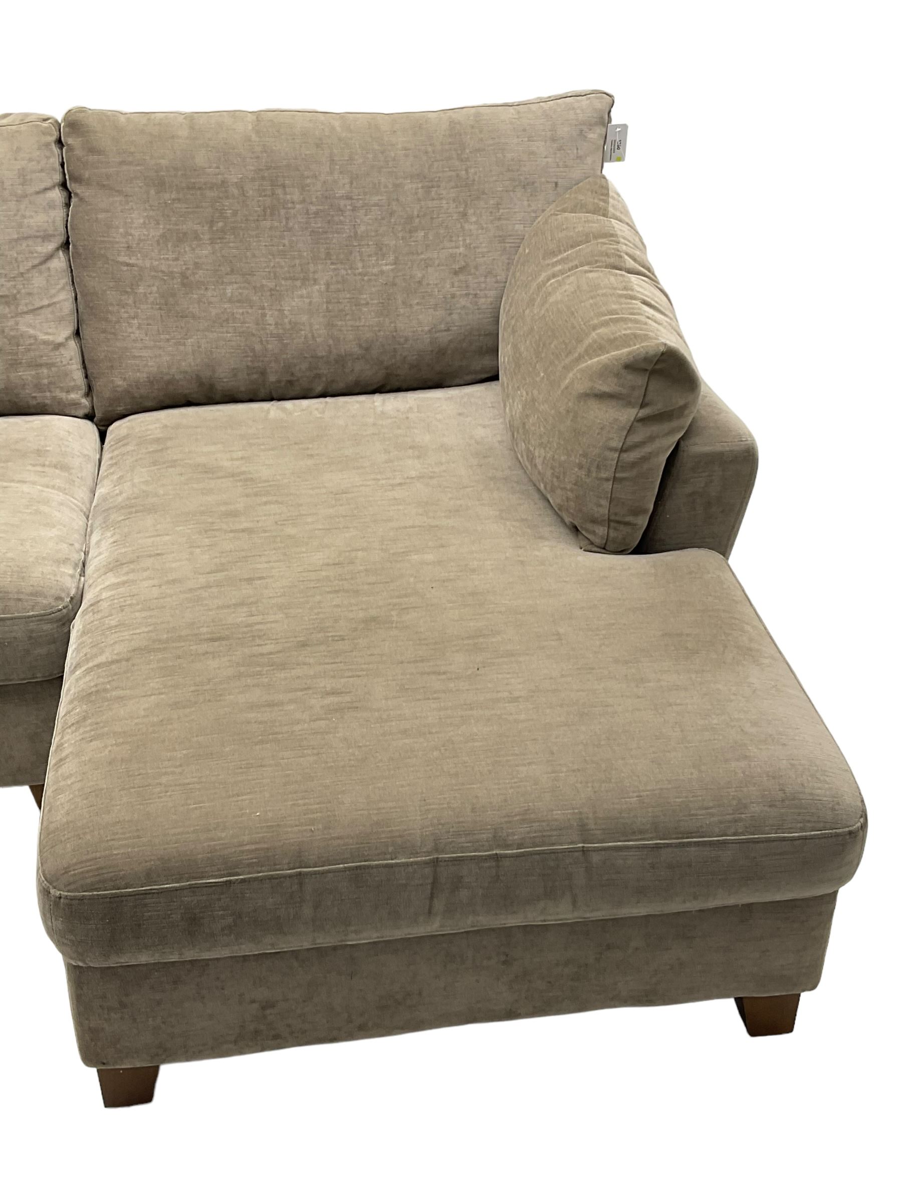 Next Home - corner sofa upholstered in grey fabric, on block feet 