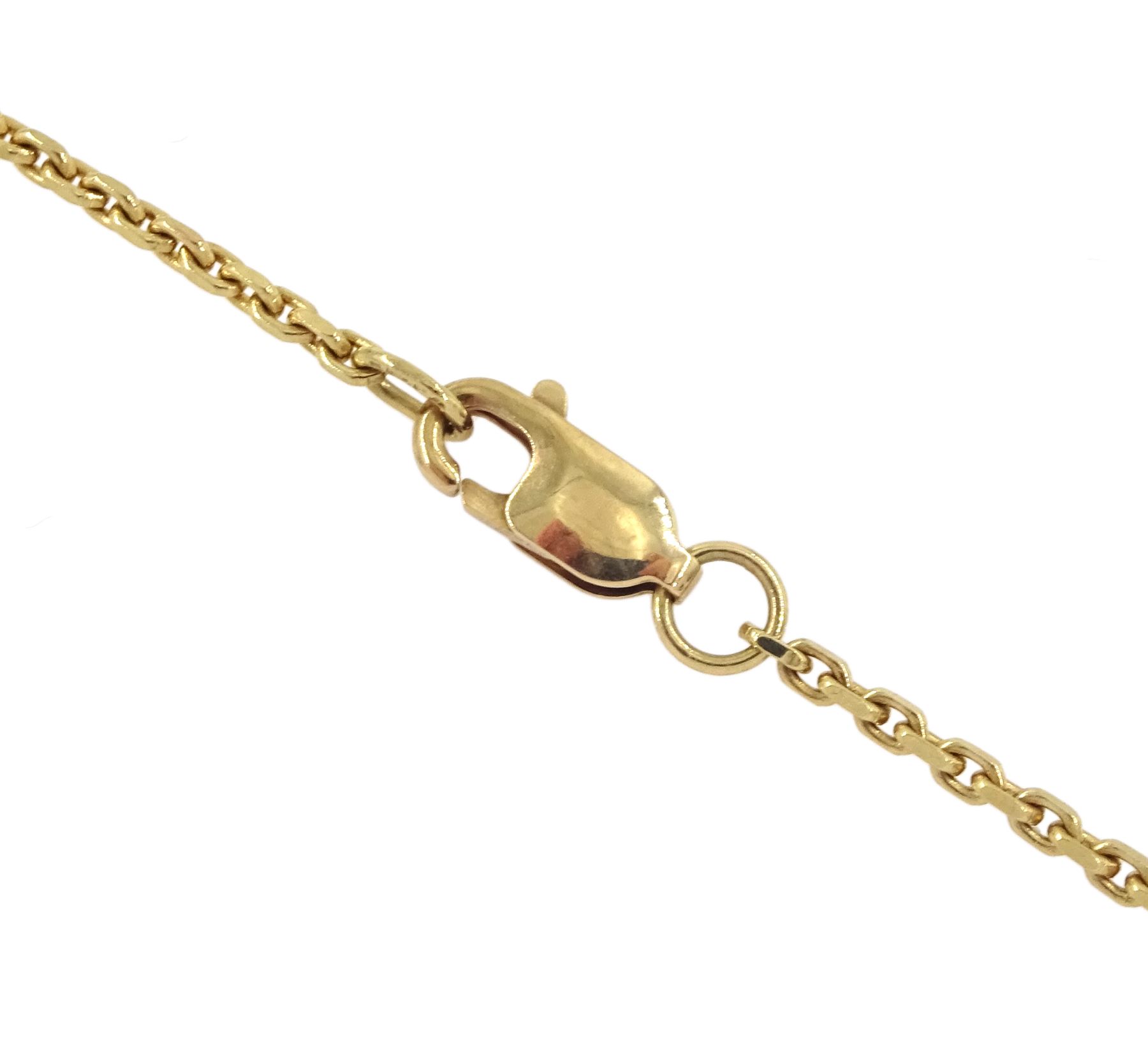 18ct gold round brilliant cut diamond pendant, on 9ct gold belcher link chain necklace, diamond approx 0.95 carat