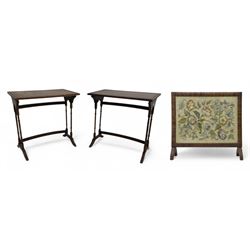 Pair of early 20th century mahogany side tables, each with rectangular tops, raised on tur...