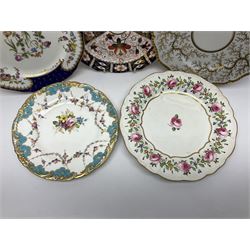 Seven cabinet plates including Royal Crown Derby Imari examples, early Worcester Flight & Barr gilded example etc