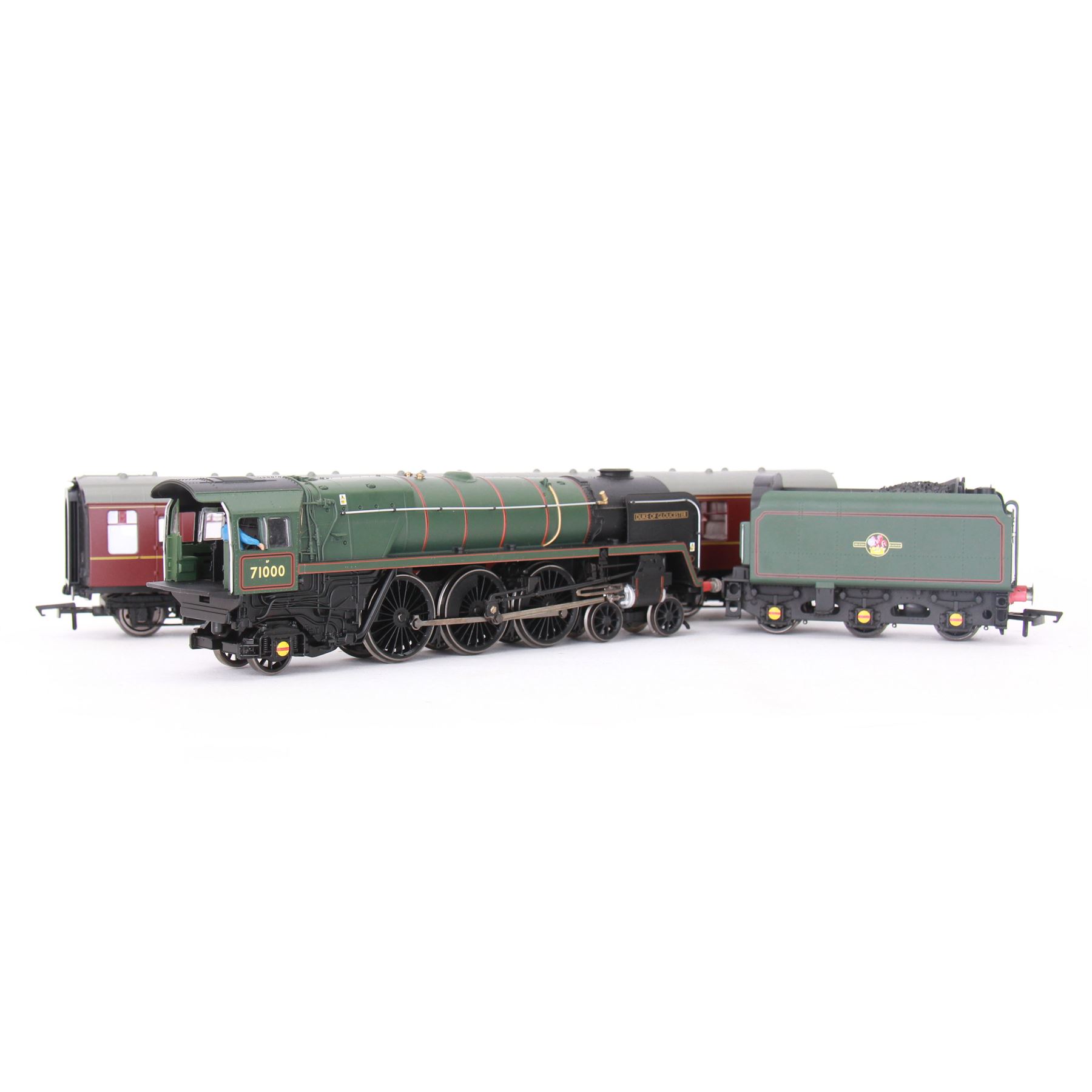 Hornby '00' gauge DCC ready Heritage Rail Express Train Pack R3192, comprising Class 8P 4-6-2 'Duke of Glouscester' locomotive no. 71000 in BR green, MkI Composite Coach no. EI6070, MkI Corridor Coach no. E25366 and MkI Brake Coach no. E35334, in original box