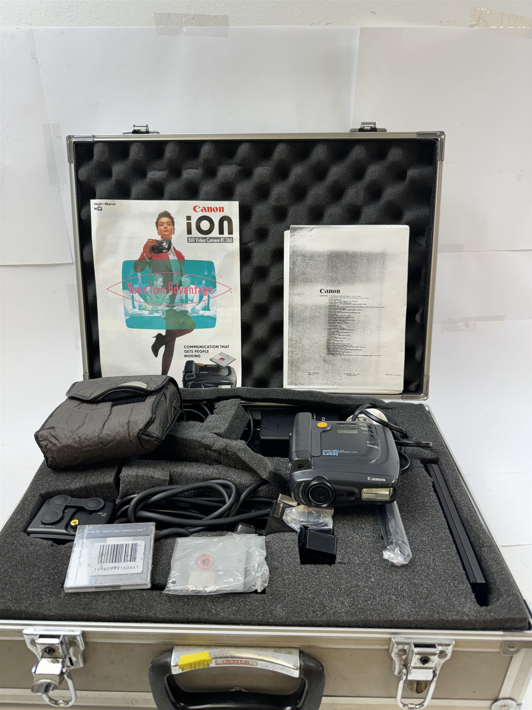 Canon Ion Still Video Camera RC-260, serial no. 10034061, in silver flight case with accessories 