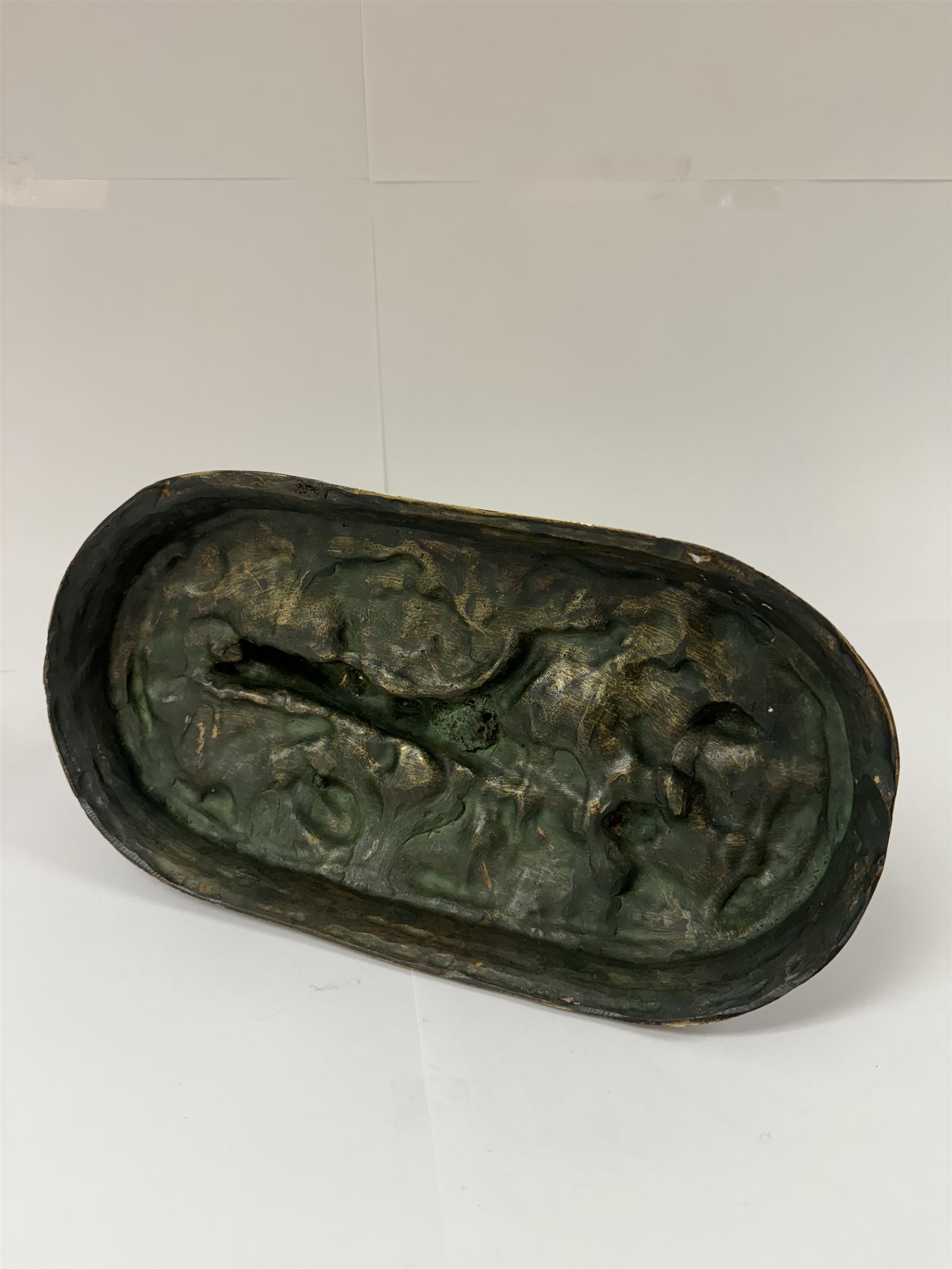 Bronzed figure after Paul-Edouard Delabrierre, modelled as a crouching Pointer with pheasant, inscribed E. Delabrierre to base, H16.5m