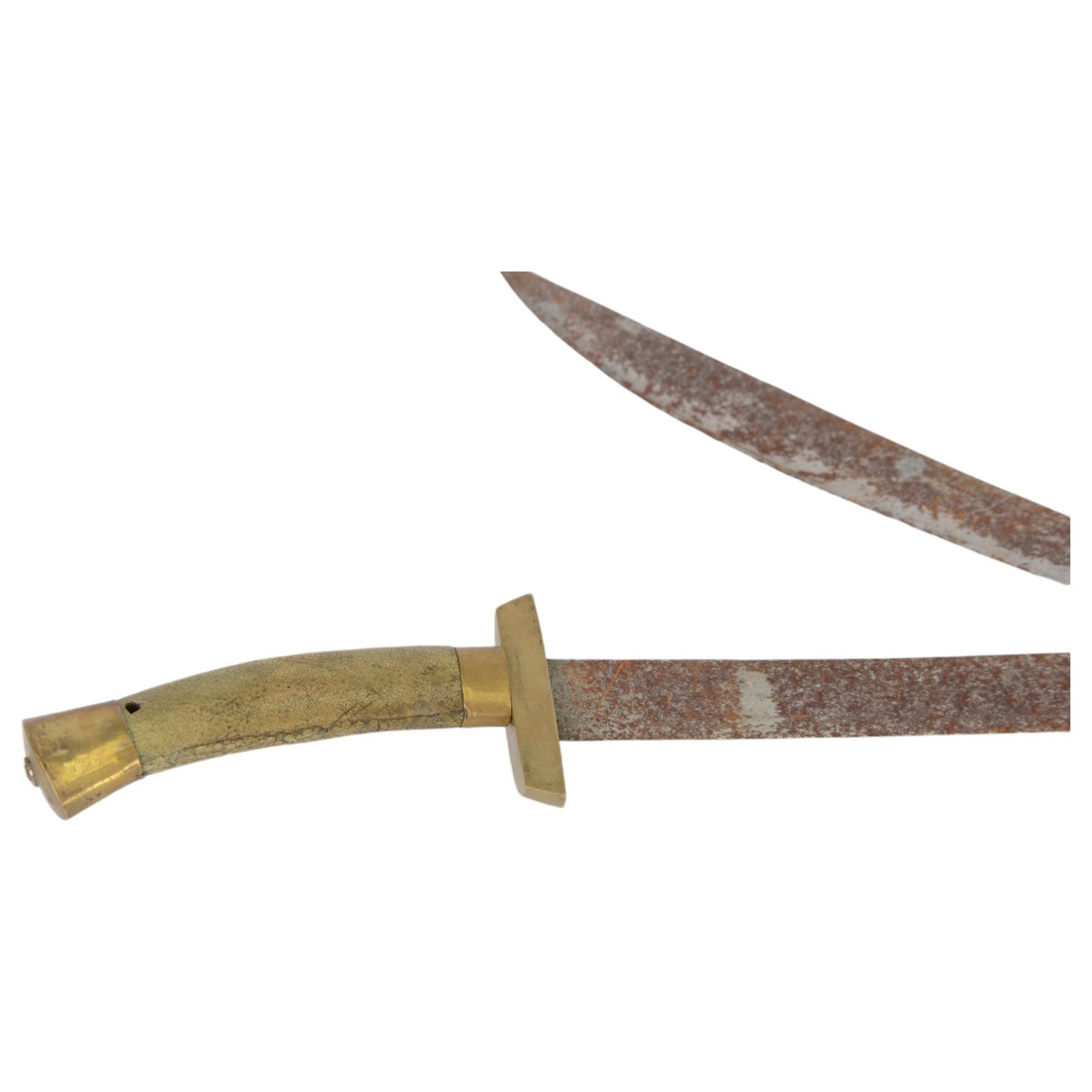 Pair of niuweidao fighting swords, curved single edge blade, with brass pommel, L94cm