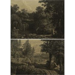 William Woollett (British 1735-1785) after Annibale Carracci (Italian 1560-1609) and Richard Wilson (British 1713-1782): 'Solitude' and Italian Landscape, two near pair 18th/19th century engravings 53cm x 35cm (2)