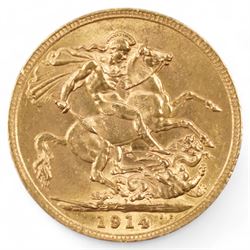 King George V 1914 gold full sovereign coin