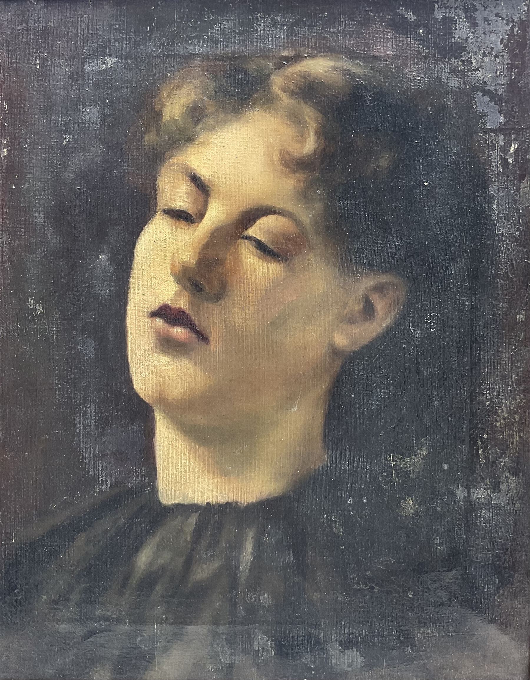 English School (Early 20th century): Portrait of a Young Lady, oil on canvas unsigned, with ESK (Examined South Kensington) stencil verso 37cm x 29cm