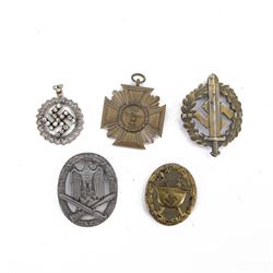 Third Reich German NSDAP ten year service medal, together with general assault badge, Spor...