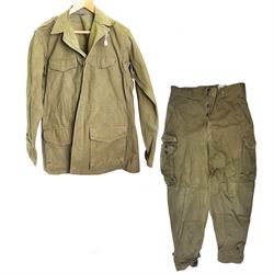 Algerian War French M47 combat tunic and trousers, the tunic marked G. Lellouche Alger 46 ...